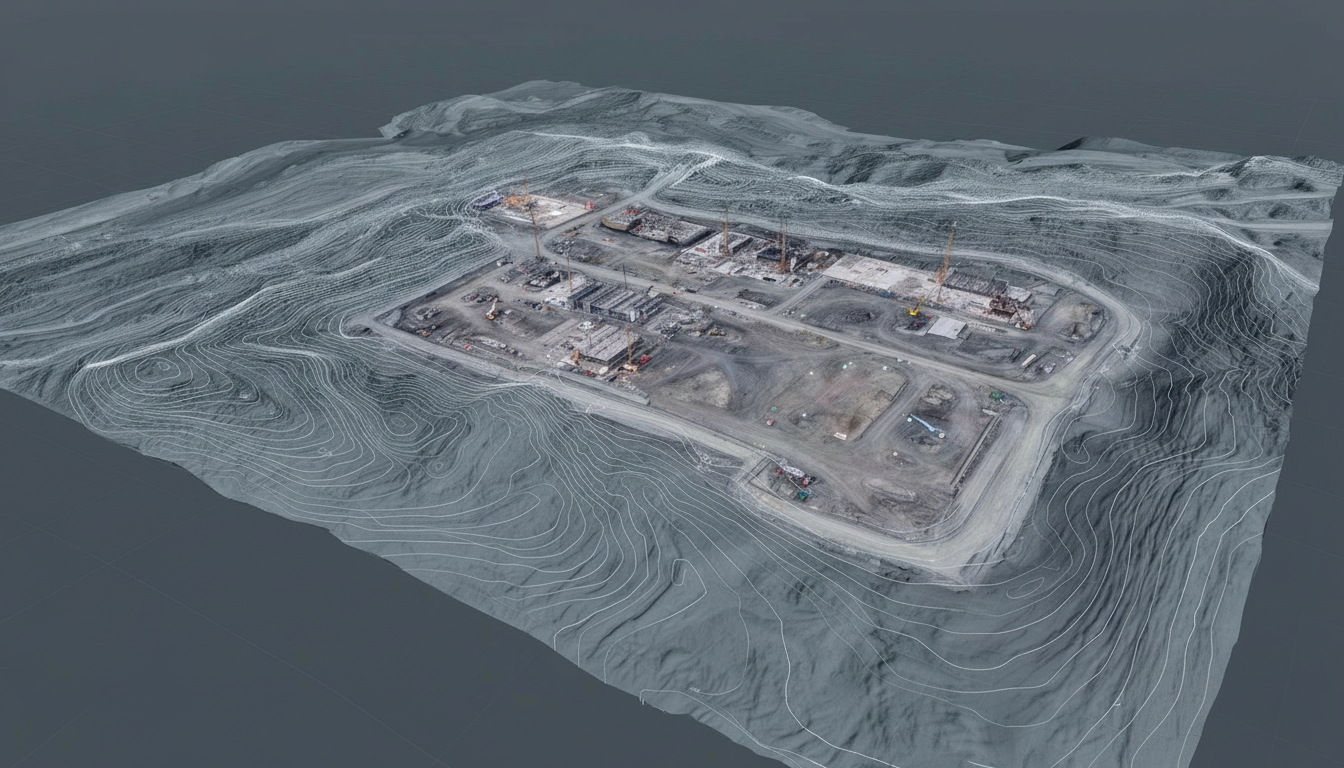Drone topographic survey output showing terrain contours for a construction site in Kent